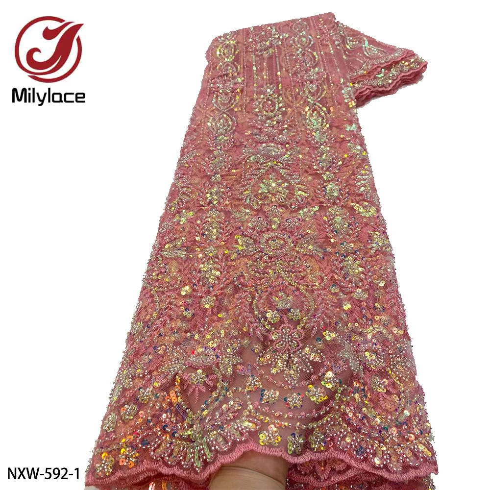 Luxury Beaded African Lace Frabric High Quality French Lace Sequins Embroidered Lace Fabric for Wedding Dress NXW-592
Luxury Beaded African Lace Frabric High Quality French Lace Sequins Embroidered Lace Fabric for Wedding Dress NXW-592