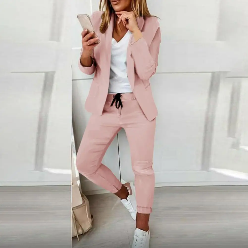 

1 Set Women Suit Set Attractive Ladies Turndown Collar Open Stitch Slim Blazer Trousers for Dating Suit Set Formal Suit Set