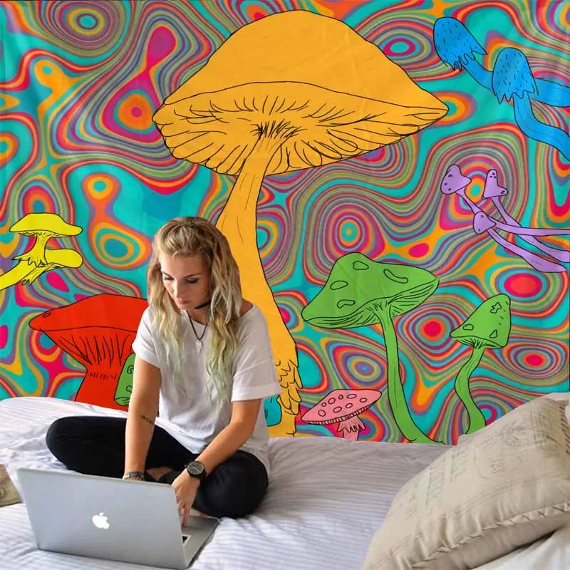 

Psychedelic Mushroom Tapestry Fantasy Cartoon Art Wall Hanging Mandala Boho Hippie Witchcraft Tapiz Kawaii Home Decor 8 Sizes