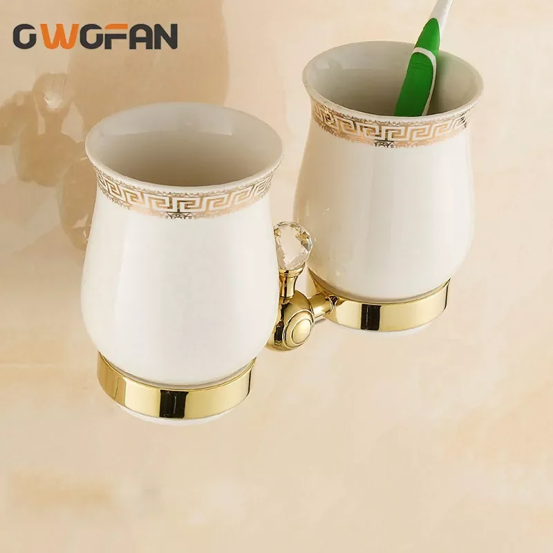 Antique Gold Bathroom Double Cup Holder Toothbrush Brass Ceramic Wall Cup Holder Decorative Crystal Cup Tumbler Holders A08-614
Antique Gold Bathroom Double Cup Holder Toothbrush Brass Ceramic Wall Cup Holder Decorative Crystal Cup Tumbler Holders A08-614