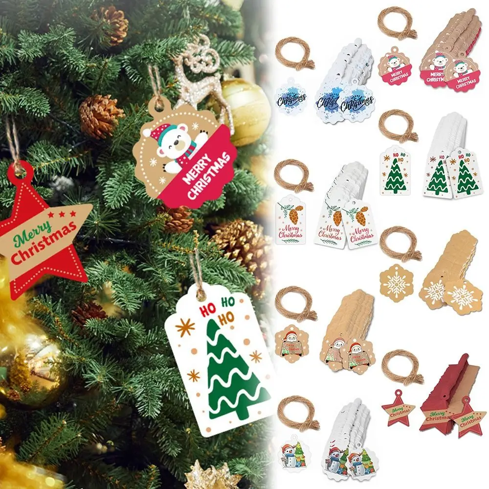 

100pcs Merry Christmas Tags Wrapping Hanging Labels Santa Claus Snowman Xmas Tree Snowflake Hang Cards Festival Supplies Painted