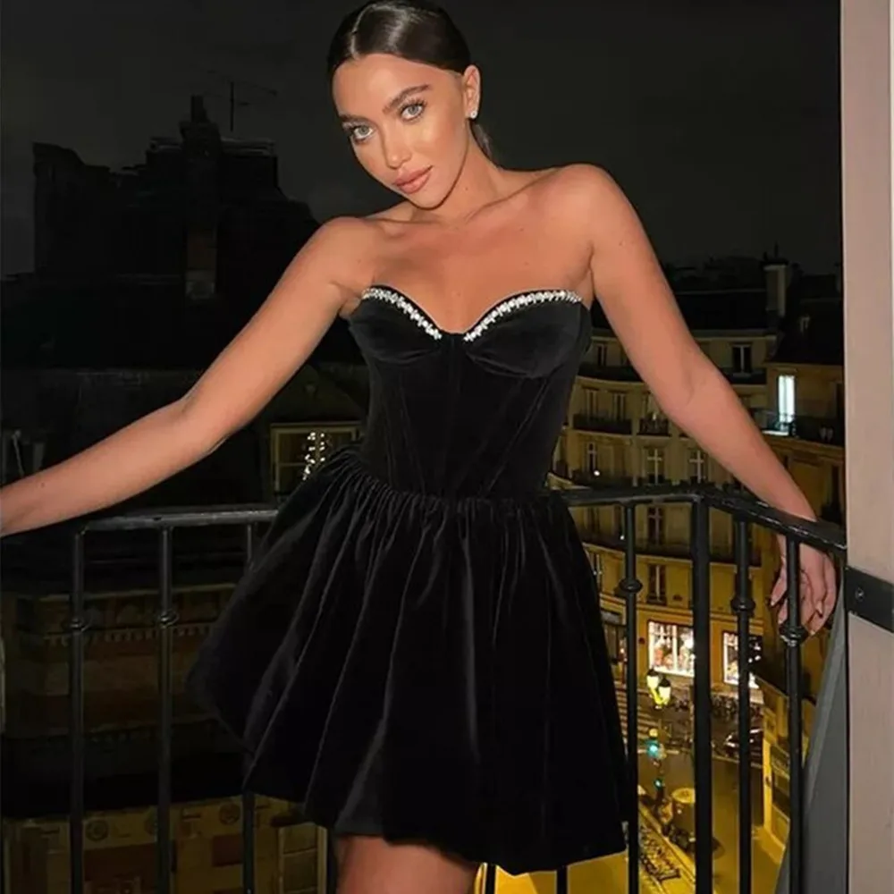 

Modern Black Sleeveless Velour Evening Dresses Formal Club Party Prom Gowns Dress Robe de soiree Vestidos de festa 2022 Custom