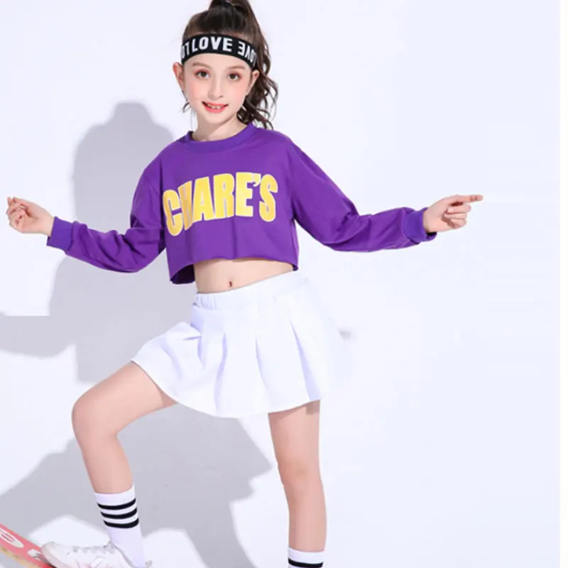 

Girl Modern Dance Costumes Kid Stage Dancing Kid Hip Hop for Girls Ballroom Dance Set Child Cheerleader Dance Costume Purple