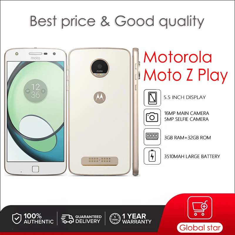 Motorola Moto Z Play Восстановленный-оригинальный XT1635-1 мобильный телефон 5 дюймов 16 МП 32