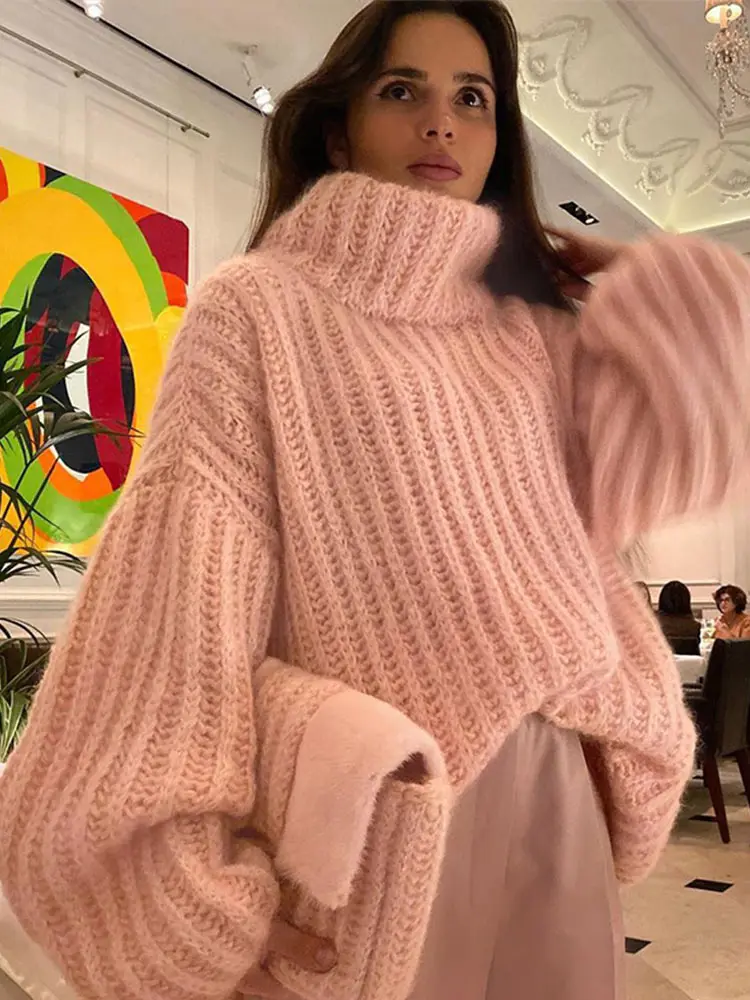 Fashion High Neck Crochet Knitted Pullover Women Thicken Solid Oversized Jumper Autumn Winter Warm Female Elegant Sweaters
Fashion High Neck Crochet Knitted Pullover Women Thicken Solid Oversized Jumper Autumn Winter Warm Female Elegant Sweaters