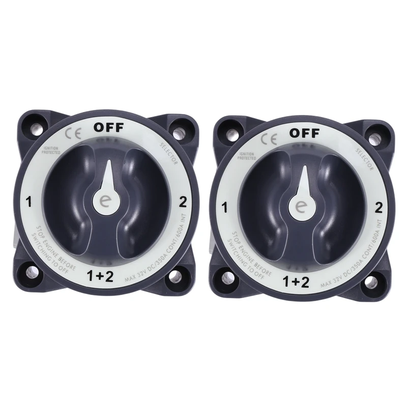 2X Disconnect Rotary Switch 4 Position 32V 350 Amp E-Series Waterproof Dual Battery Isolator ON/OFF Switch
2X Disconnect Rotary Switch 4 Position 32V 350 Amp E-Series Waterproof Dual Battery Isolator ON/OFF Switch