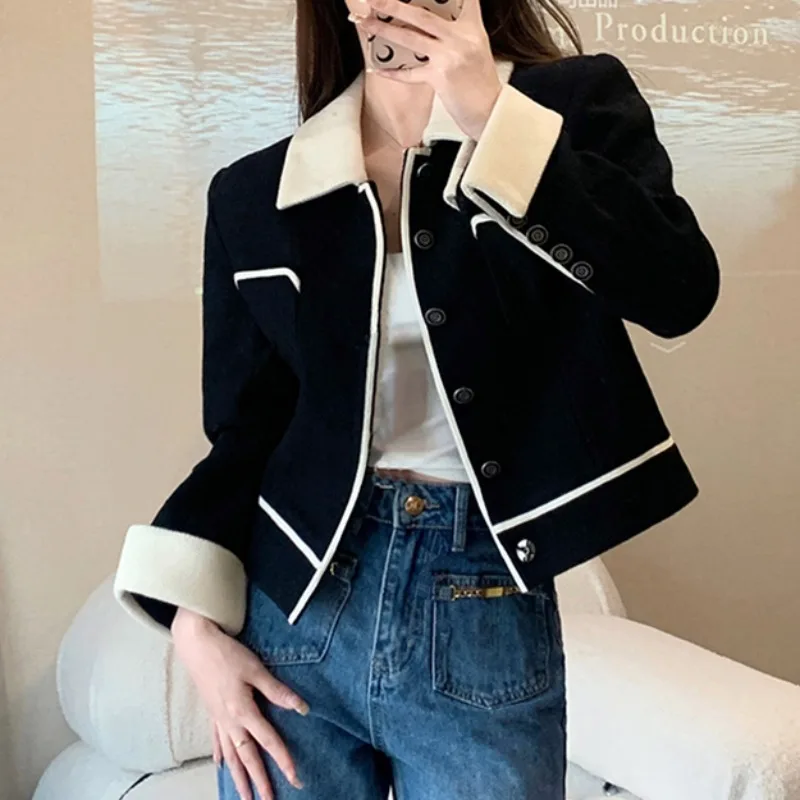 French Style Simple Lapel Contrast Color Women Jacket 2023 Autumn Korean Chic Tops Short Long Sleeve Small Fragrance Female Coat
French Style Simple Lapel Contrast Color Women Jacket 2023 Autumn Korean Chic Tops Short Long Sleeve Small Fragrance Female Coat