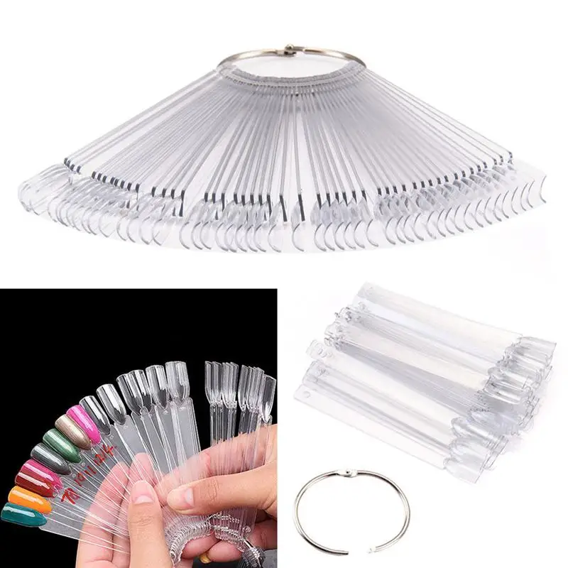 

50pcs Nail Art Tips Sticks Display Fan Practice Starter Ring Clear DIY Nail Tip Display Stand Nail Polish Color Chart