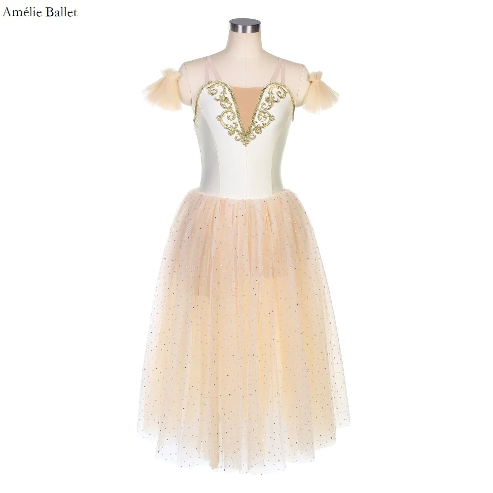 

21317 Ivory Spandex Bodice Long Romantic Ballet Tutu Leotard Dress Girls and Women Ballet Dancing and Performance Tutus Costume