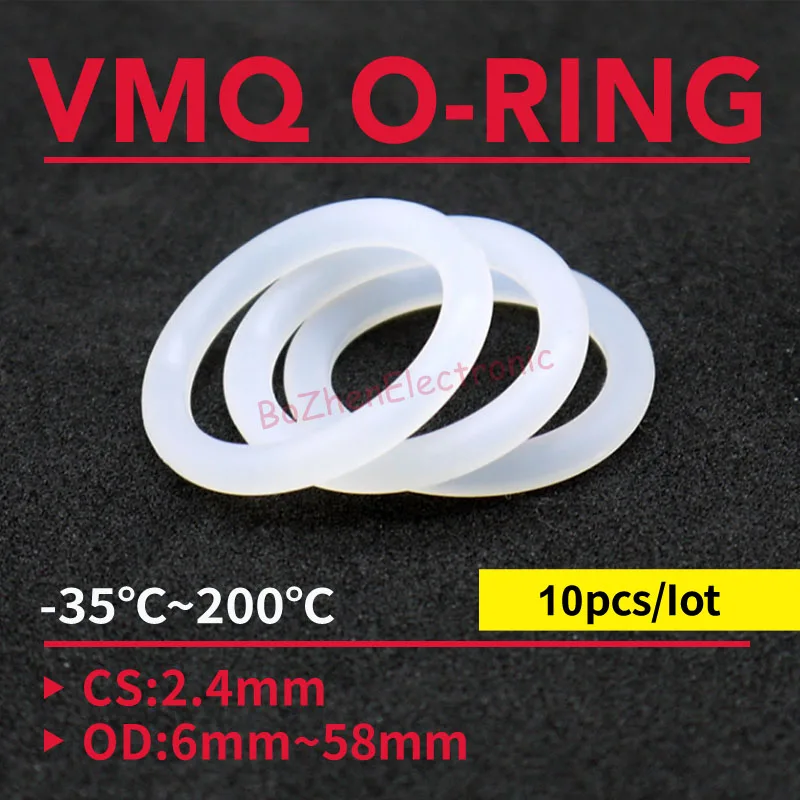 

10pcs VMQ White Silicone Ring Gasket CS 2.4mm OD 6 ~ 58mm Food Grade Waterproof Washer Rubber Insulate o-ring rubber ring