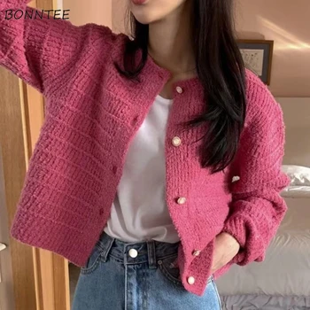 Autumn Women Cardigans French Style Chic Knit Sweaters Cropped Sweet Temper Vintage Outwear New Stylish Female Popular All-match