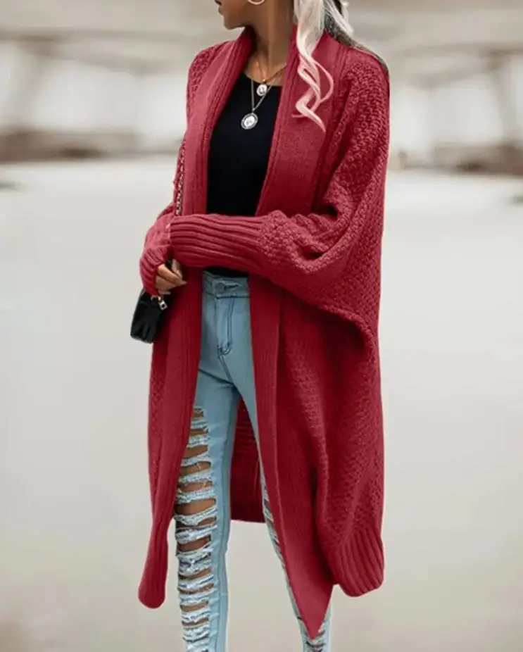 

Cardigan Women 2022 Spring Autumn Fashion Batwing Sleeve Longline Knit Casual Open Front Plain Long Sleeve Daily Long Cardigan