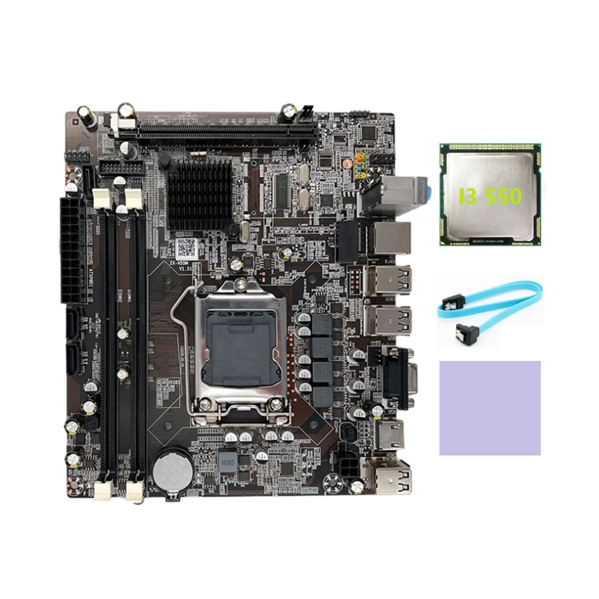 

H55 Motherboard LGA1156 Supports I3 530 I5 760 Series CPU DDR3 Memory Motherboard+I3 550 CPU+SATA Cable+Thermal Pad