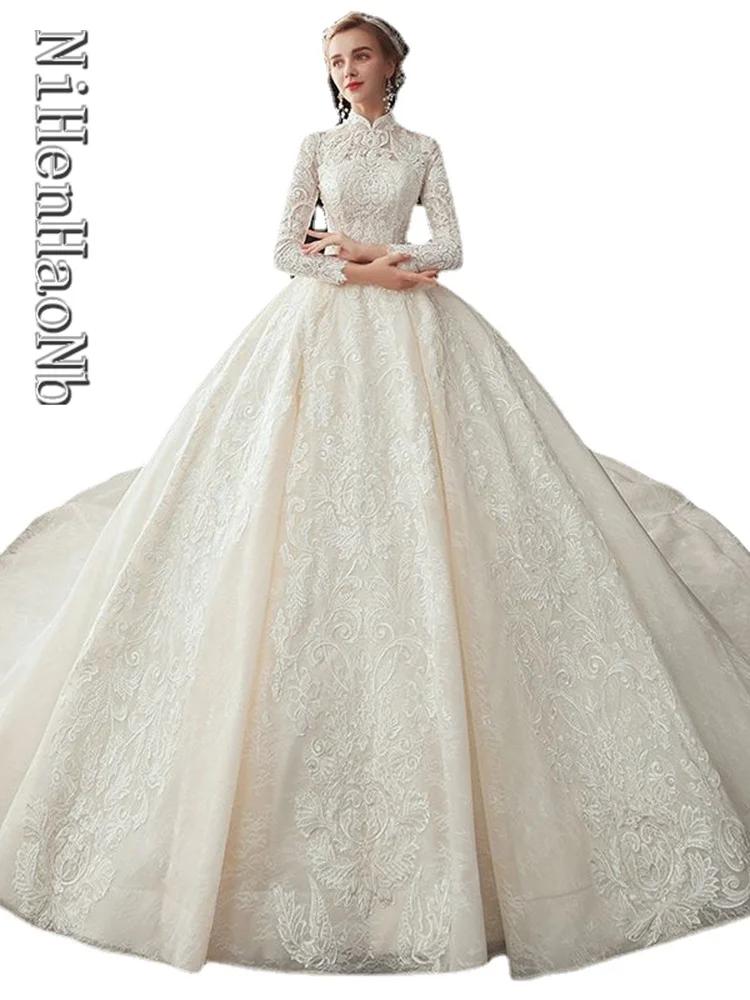 Elegant Wedding Dresses Flowers Ball Gown Wedding Gowns New Long Sleeve Lace Appliques Bride Dress 
Elegant Wedding Dresses Flowers Ball Gown Wedding Gowns New Long Sleeve Lace Appliques Bride Dress
