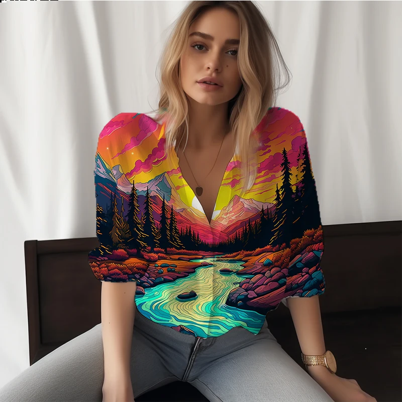 Summer new lady shirt valley landscape 3D printed lady shirt casual vacation style ladies shirt fashion trend loose lady shirt
Summer new lady shirt valley landscape 3D printed lady shirt casual vacation style ladies shirt fashion trend loose lady shirt