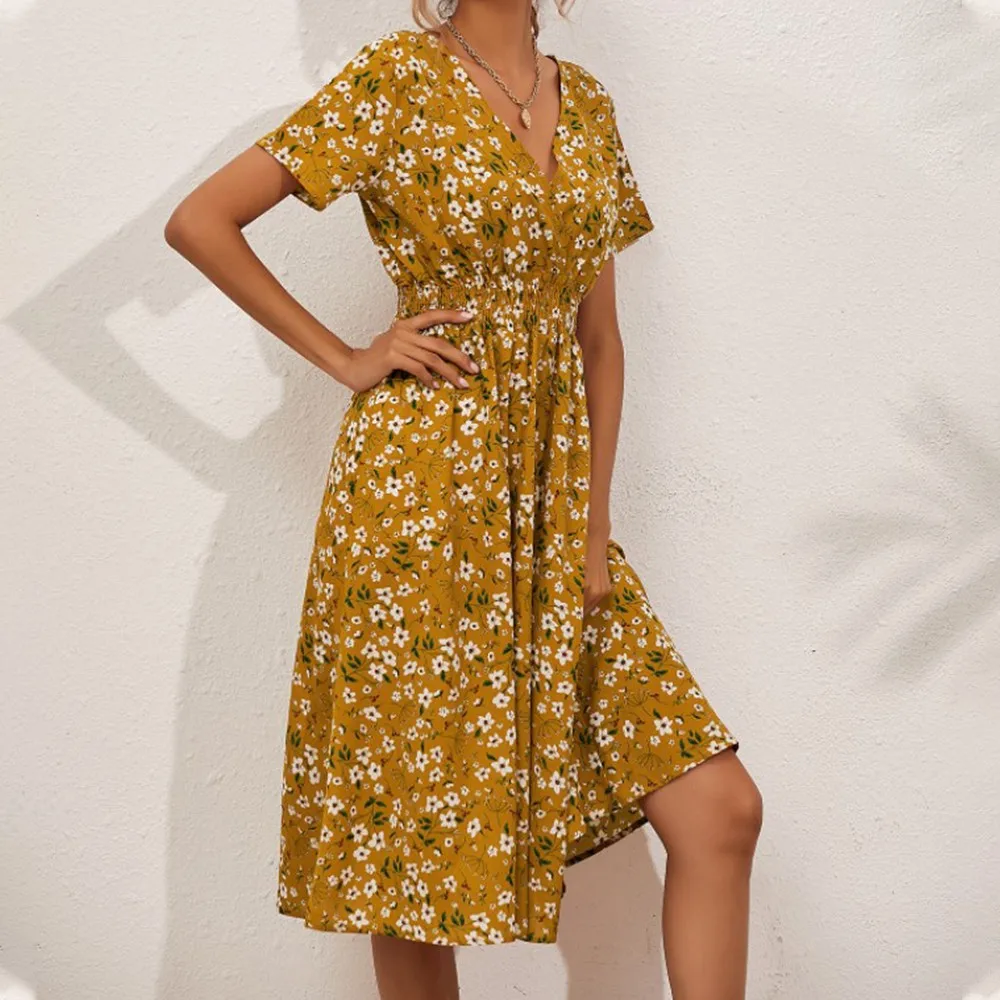 Spring V Neck Dress Women Short Sleeve Dress Fashion Casual Elegant Flower Print Dress Платье Женское
Spring V Neck Dress Women Short Sleeve Dress Fashion Casual Elegant Flower Print Dress Платье Женское