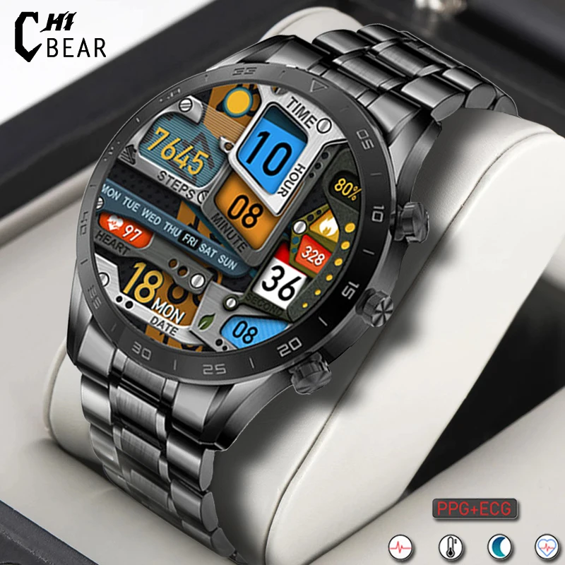 

ChiBear New Men Smart Watch ECG+PPG AMOLED 454*454 HD Colour Screen Fitness Tracker Waterproof SmartWatch Men Bluetooth Call+Box