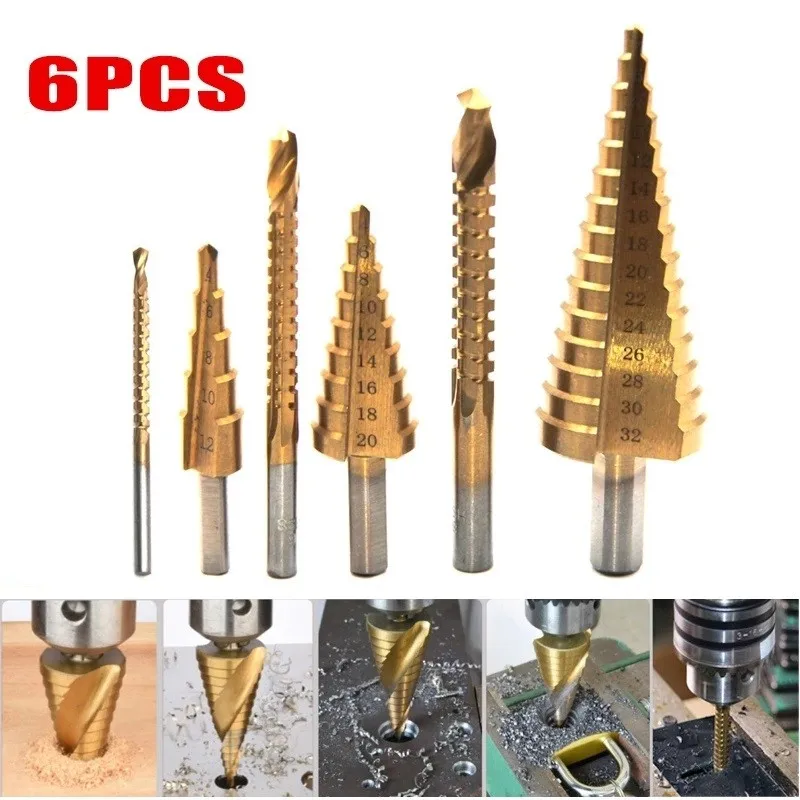 HSS Titanium Step Drill Bit Set 4-12mm 4-20mm 4-32mm Metal Hole Cutter Wood Cone Core Drilling Hole Saw Tool Twist Saw Drill
HSS Titanium Step Drill Bit Set 4-12mm 4-20mm 4-32mm Metal Hole Cutter Wood Cone Core Drilling Hole Saw Tool Twist Saw Drill