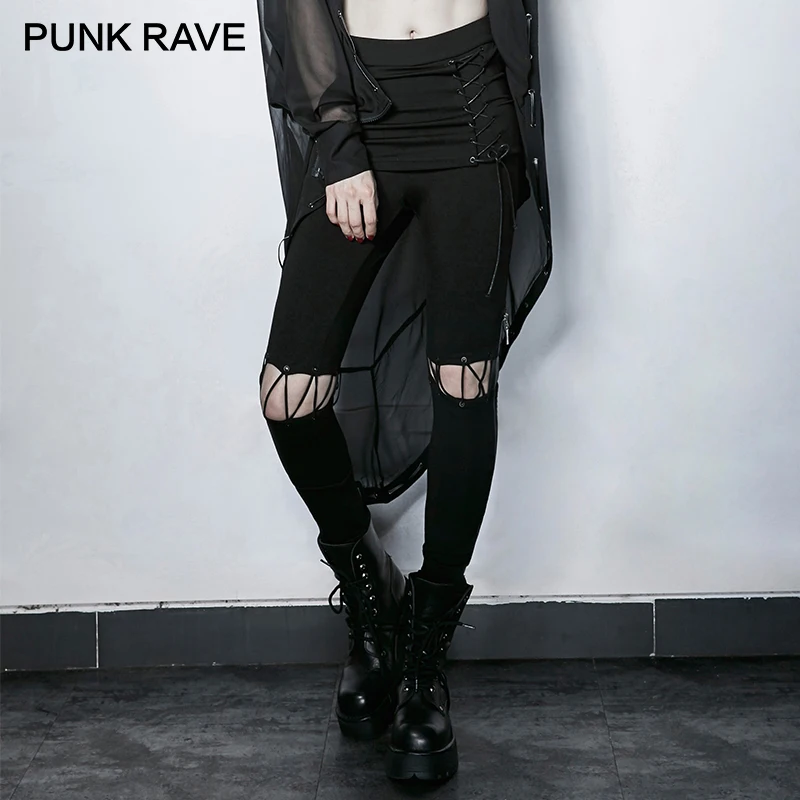PUNK RAVE Ladies Opening Knee Elastic Waist Laced Pants Punk Rock Black High Waist Tight Pencil Women Trousers Lace-up Culotte
PUNK RAVE Ladies Opening Knee Elastic Waist Laced Pants Punk Rock Black High Waist Tight Pencil Women Trousers Lace-up Culotte