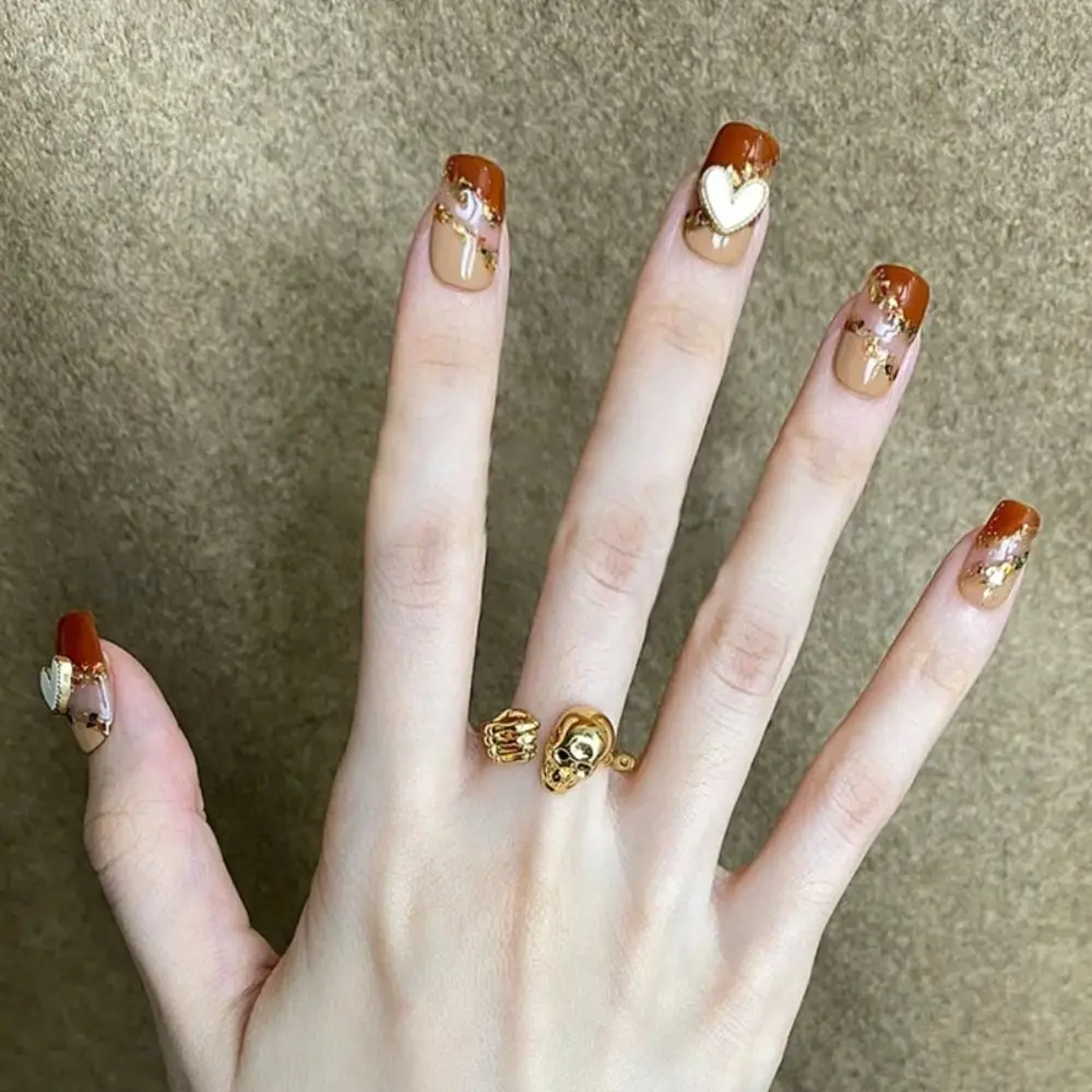 24pcs False Nails Ballet Nails French Brown Love Heart Flower Black Rose Flower Short Ballerina Square Fake Nails
24pcs False Nails Ballet Nails French Brown Love Heart Flower Black Rose Flower Short Ballerina Square Fake Nails