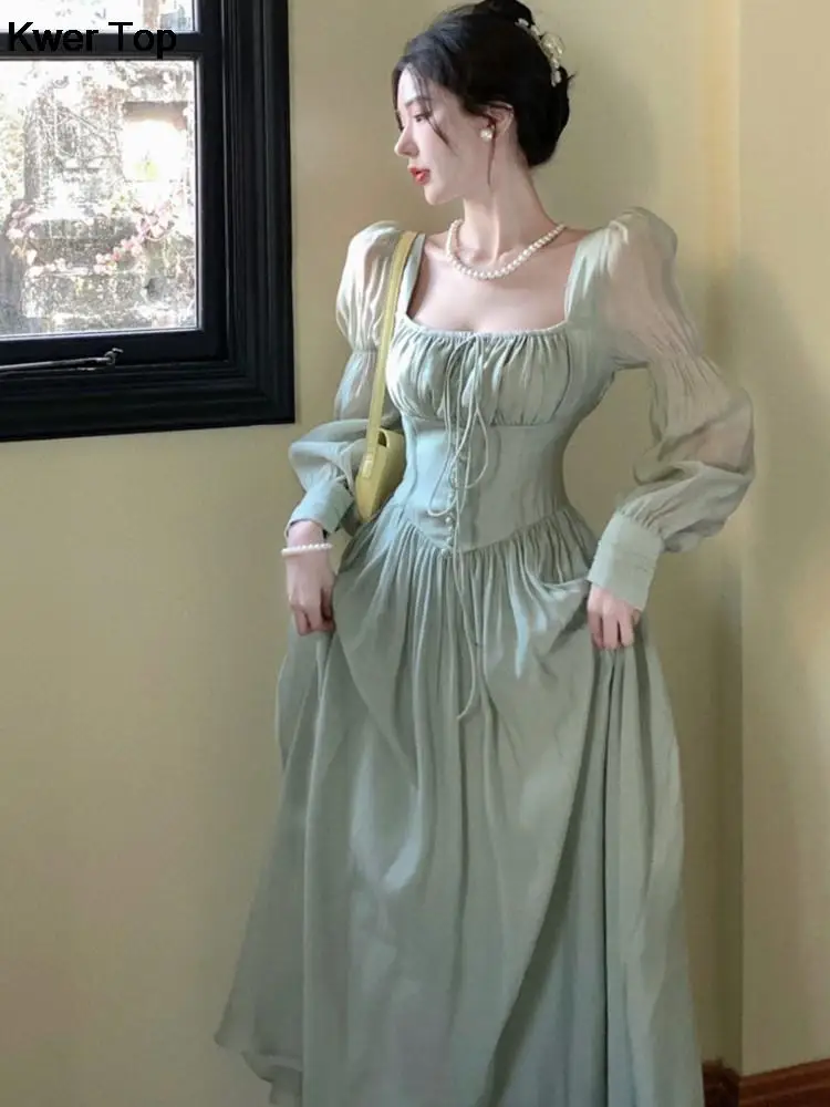 French Elegant Lantern Sleeve Lace Up Midi Dress Summer Women Square Neck Evening Party Prom Robe Female Vestidos Mujer
French Elegant Lantern Sleeve Lace Up Midi Dress Summer Women Square Neck Evening Party Prom Robe Female Vestidos Mujer