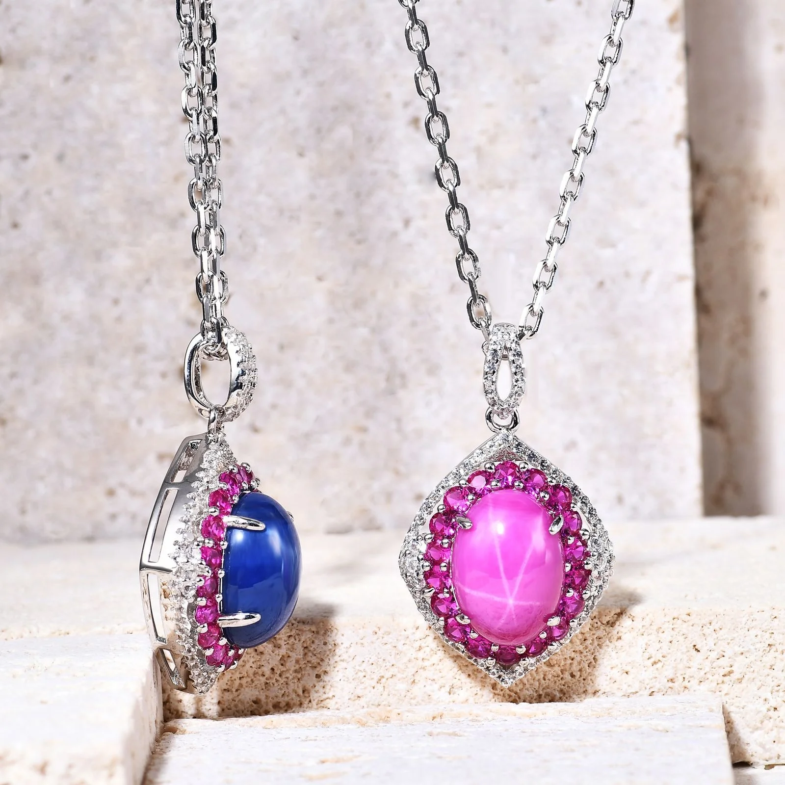 

brand genuine Luxury real jewels Six star red and blue pendant luxury jewelry accessories S925 silver inlaid Necklace Pendant hi