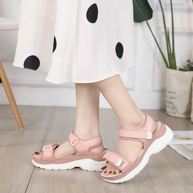 

New Fashion Wedges Sandals Women Summer Holiday Shoes Brand Women Beach Sandals Black Pink Blue Ladies Wedge Heels 4cm YX4656