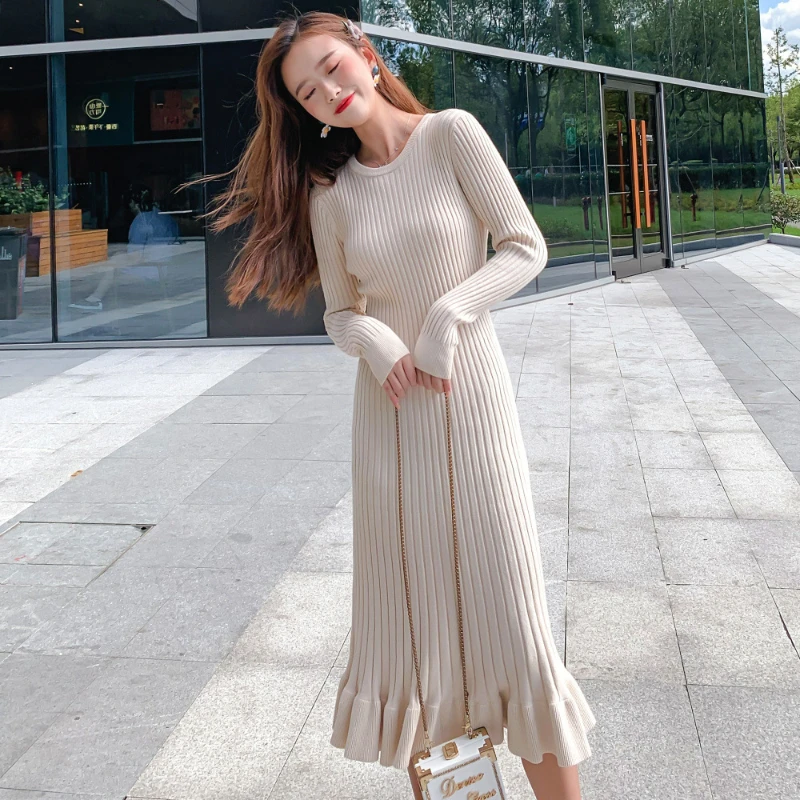Women's Autumn/winter Knitted Long Skirt with Ruffled Bottom Dresses Women Dress Red White Dress Dresses Women Solid
Women's Autumn/winter Knitted Long Skirt with Ruffled Bottom Dresses Women Dress Red White Dress Dresses Women Solid