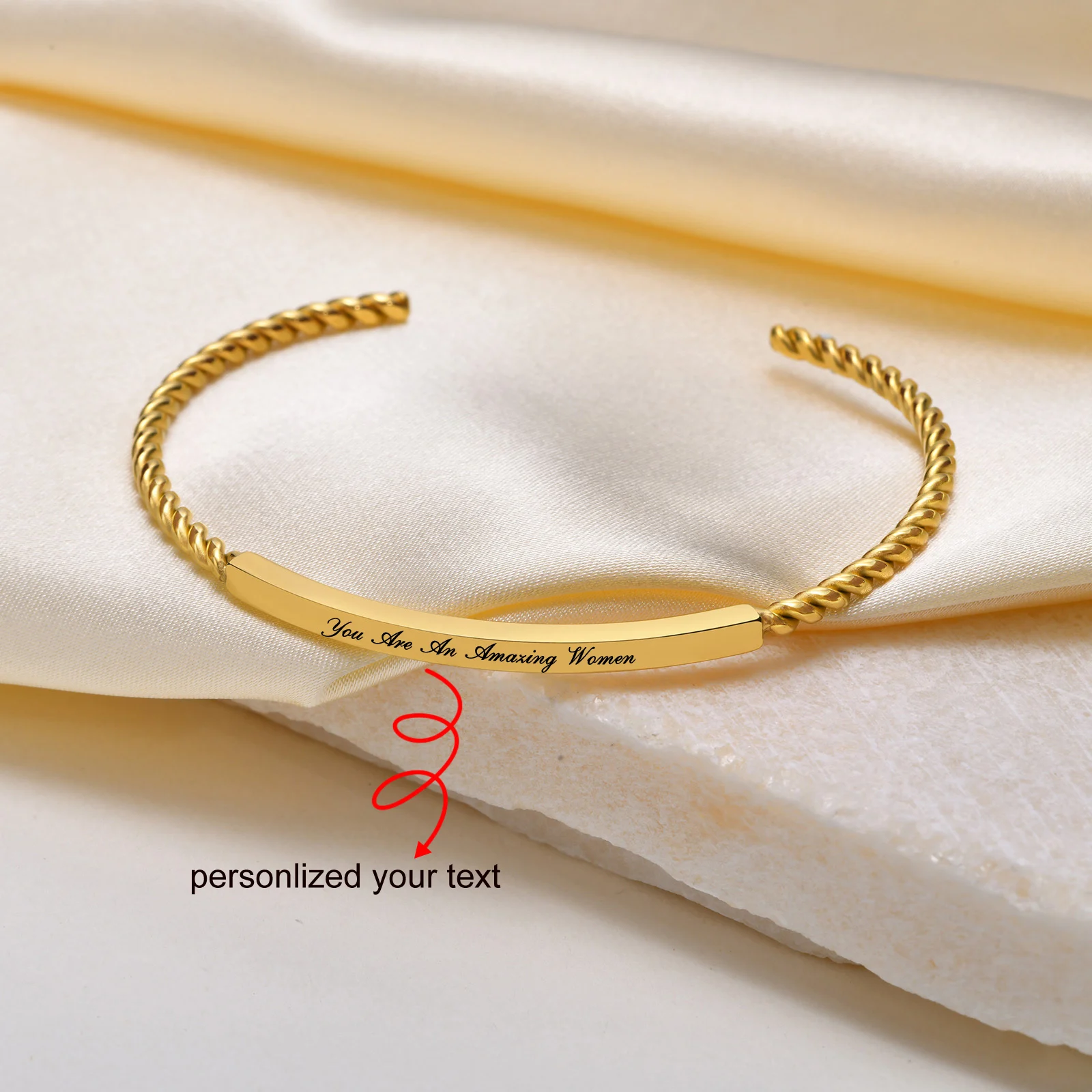 Twisted Bracelet with Personalized ID Bar Bangle for Women,Stainless Steel Customized Gift
Twisted Bracelet with Personalized ID Bar Bangle for Women,Stainless Steel Customized Gift