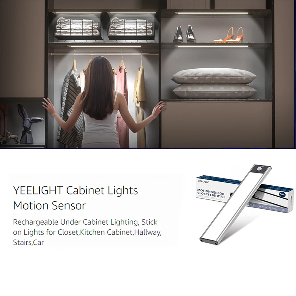 

Yeelight LED Under Cabinet Light Motion Sensor Wireless USB Rechargeable Night Lamp For Bedside Kitchen Bedroom Wardrobe Mijia