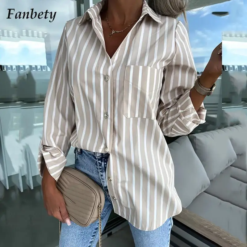 Women Fashion Striped Print Blouse Shirts Summer Elegant Turn-down Collar Button Tops Ladies Summer New Casual Long Sleeve Blusa
Women Fashion Striped Print Blouse Shirts Summer Elegant Turn-down Collar Button Tops Ladies Summer New Casual Long Sleeve Blusa