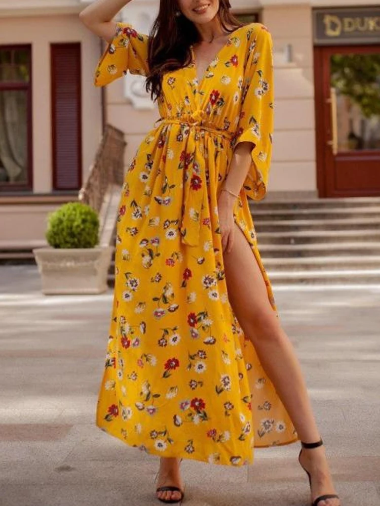 Женское винтажное длинное платье, элегантное Свободное платье с цветочным принтом, рукавом летучая мышь, V-образным вырезом и разрезом, лето
Женское винтажное длинное платье, элегантное Свободное платье с цветочным принтом, рукавом летучая мышь, V-образным вырезом и разрезом, лето