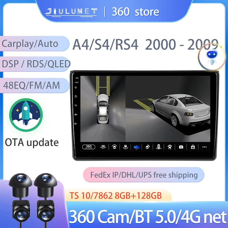JIULUNET Smart Stereo Android Auto 360 Cam радио для Audi A4 II B6 III B7 S4 RS4 2000 - 2009 мультимедийный видеоплеер навигация 
JIULUNET Smart Stereo Android Auto 360 Cam радио для Audi A4 II B6 III B7 S4 RS4 2000 - 2009 мультимедийный видеоплеер навигация