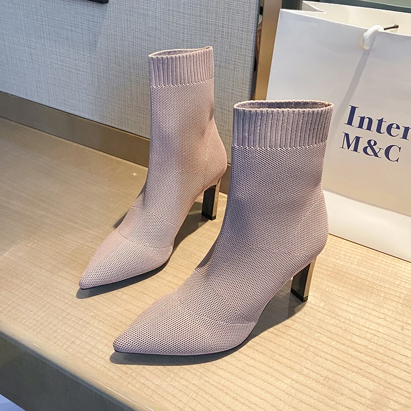 Metal Blade Heels Socks Boots Women Stretch Fabric Elastic Stilettos Heel Pointed Toe Ankle Boots Shoes Woman Boats
Metal Blade Heels Socks Boots Women Stretch Fabric Elastic Stilettos Heel Pointed Toe Ankle Boots Shoes Woman Boats