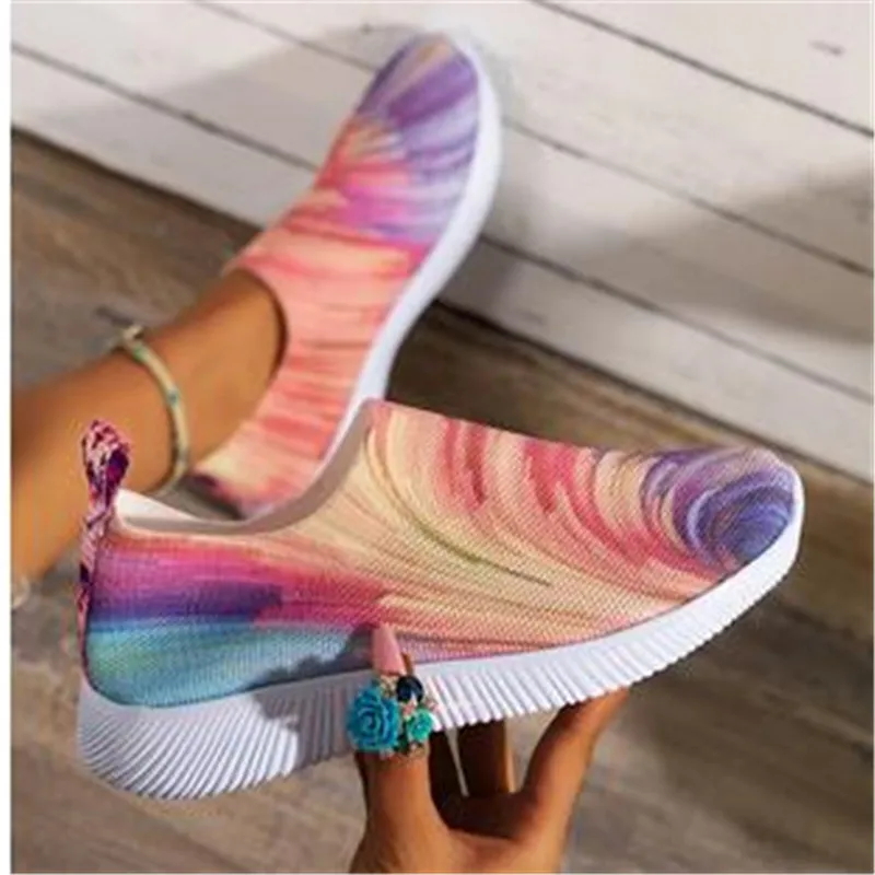 

Women Shoes Vulcanized Zapatillas Mujer Knitted Sneakers Women New Flat Shoes Mix Color Vulcanize Shoes Casual Chaussure Femme