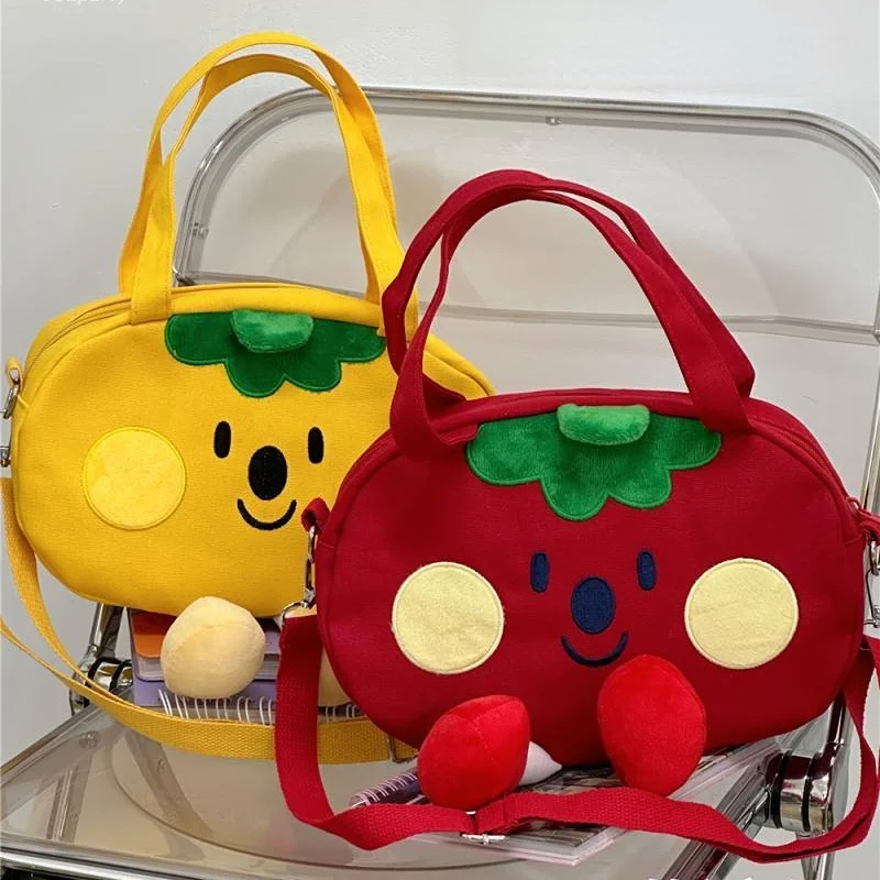 

2023 японская Милая мультяшная сумка-мессенджер Happy Tomato, холщовая Студенческая сумка-тоут, сумки на плечо, женская сумка, сумка через плечо, кошелек
