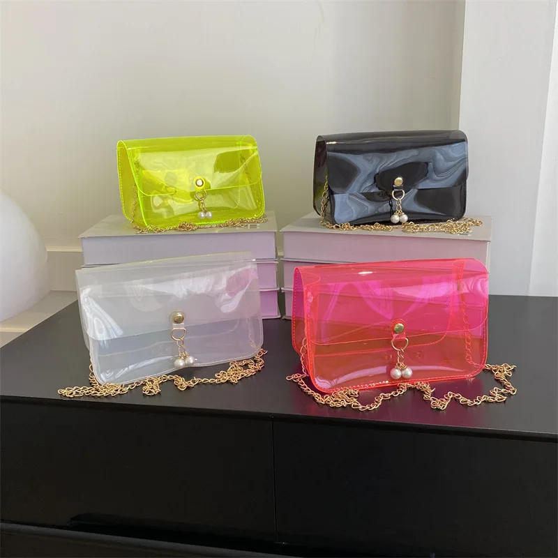 

Trendy New Casual Fashion Simple Temperament Versatile Ins Niche Design Transparent Jelly Shoulder Slant Across Tassel Chain Bag