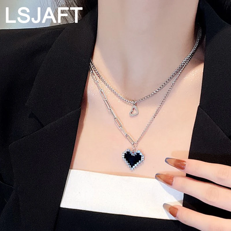 Ins Fashion Gold Plated Stainless Steel Black Heart Multi Layered Paperclip Chain Pendant Necklaces Jewelry Women Gift Party
Ins Fashion Gold Plated Stainless Steel Black Heart Multi Layered Paperclip Chain Pendant Necklaces Jewelry Women Gift Party