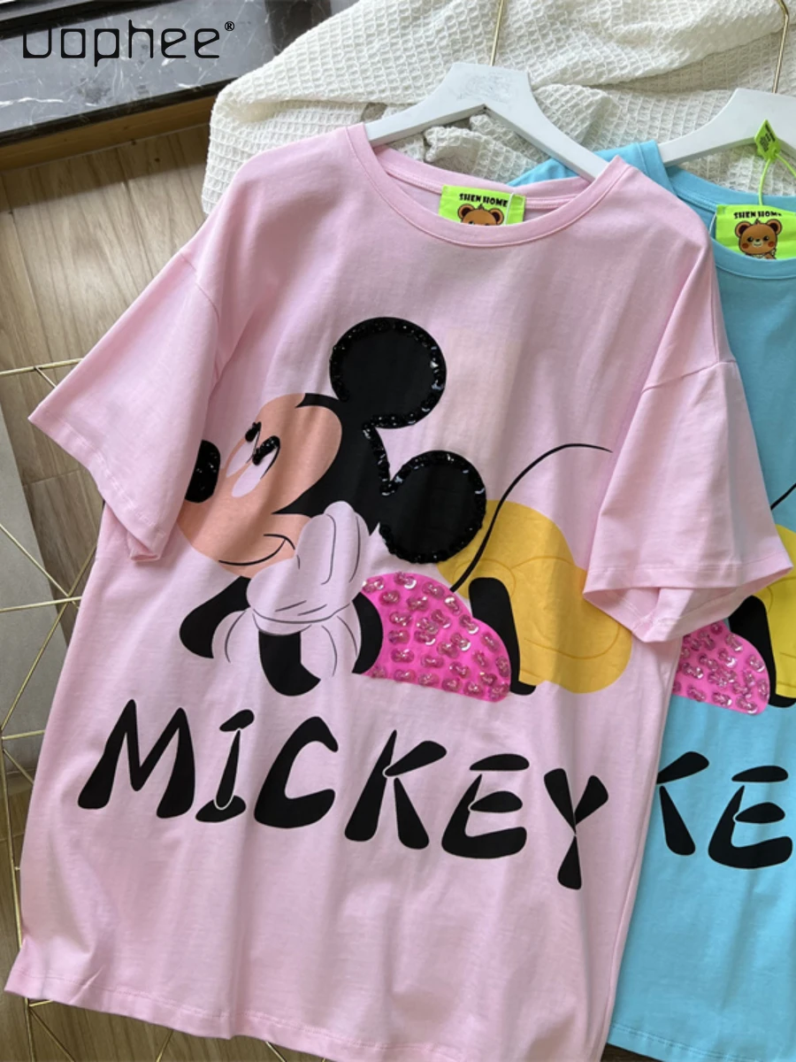 Oversize Beaded Sequined Cartoon Printed Cotton Short Sleeve T-shirt Women's Summer New Loose All-Match Women's Student Top
Oversize Beaded Sequined Cartoon Printed Cotton Short Sleeve T-shirt Women's Summer New Loose All-Match Women's Student Top