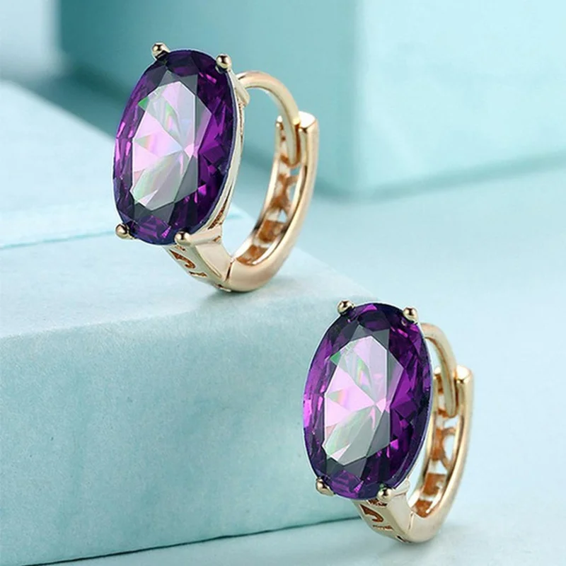 Fashion Oval purple Earrings for Women Gold Colour Hoop Earrings Wedding Anniversary Gift Luxury Jewelry
Fashion Oval purple Earrings for Women Gold Colour Hoop Earrings Wedding Anniversary Gift Luxury Jewelry