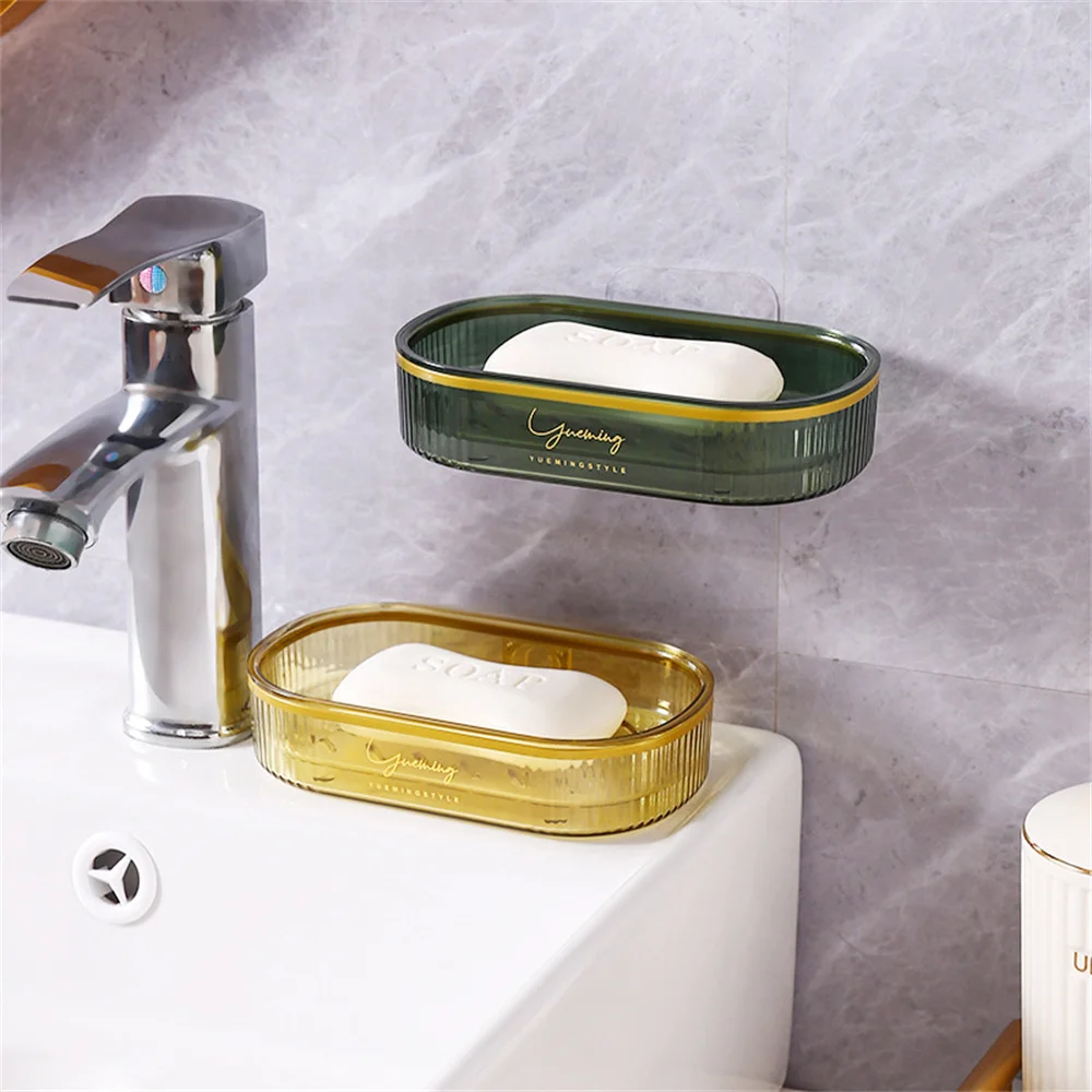 

Bathroom Supplies Drain Storage Rack For Soap Dish Tray Punch-free Drain Soap Box Household Wall Hangable Pet Soap Box Creative