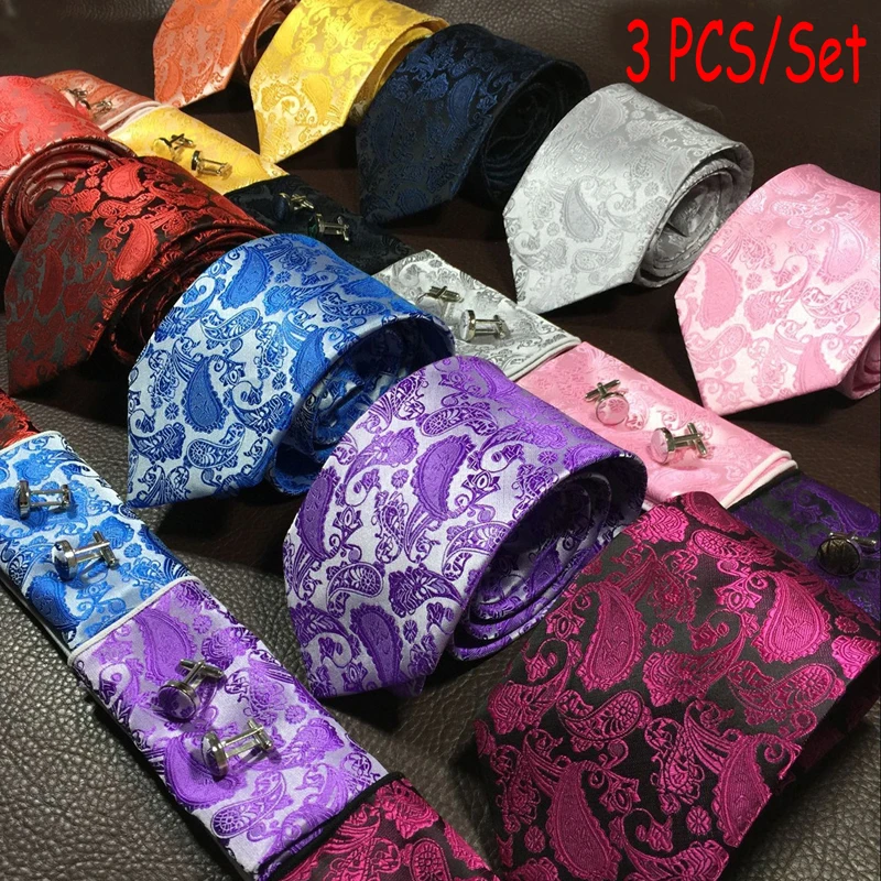 

Галстук-запонки для мужчин и женщин, комплект с галстуком, модные жаккардовые галстуки с цветочным рисунком, цвет металлик, рубашка, платок, аксессуары