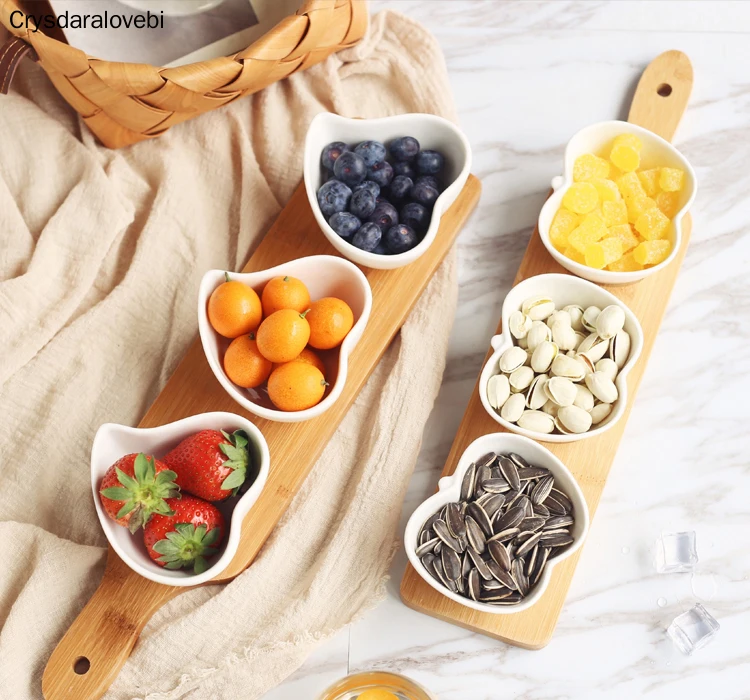 Clean White Ceramic Bowls with Bamboo Wood Tray Creative 3 Dish Fruits Platter Snacks Plate Desserts Plate Home Tableware
Clean White Ceramic Bowls with Bamboo Wood Tray Creative 3 Dish Fruits Platter Snacks Plate Desserts Plate Home Tableware