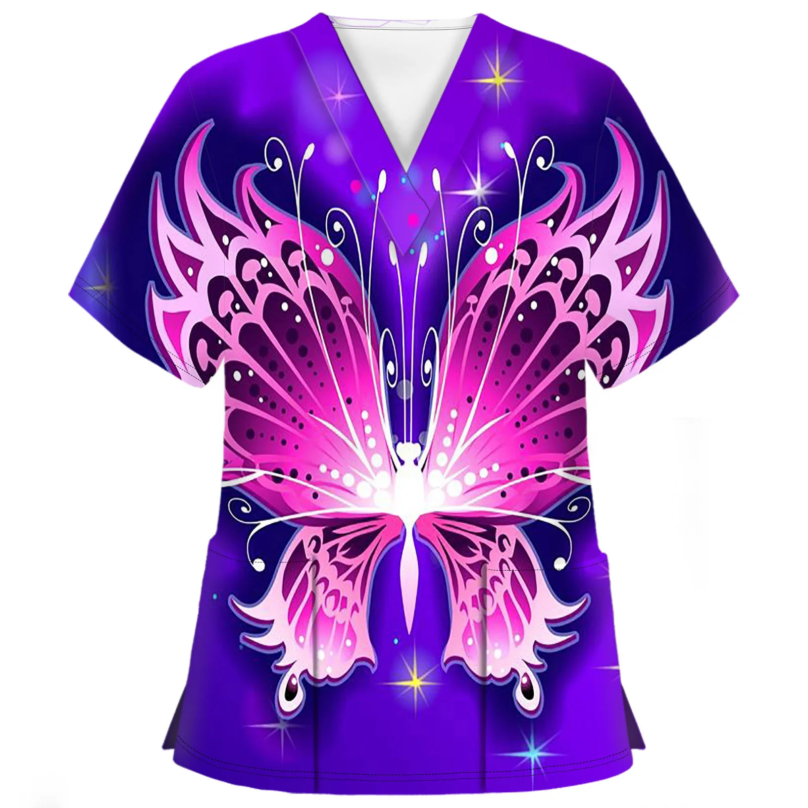 Womens Nurses Uniform Short Sleeve Butterfly Printed V-neck Double Pockets Nurse Tops Woman Clothes Uniforme Enfermera Mujer
Womens Nurses Uniform Short Sleeve Butterfly Printed V-neck Double Pockets Nurse Tops Woman Clothes Uniforme Enfermera Mujer