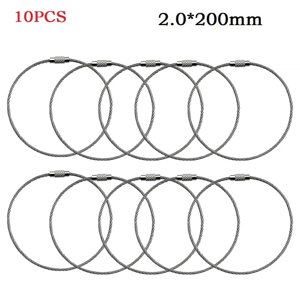 

10Pcs 1.5/2mm Stainless Steel Wire Cable Keychain Tag Rope Loop Screw Lock Gadget Ring Circle Hanging Hand Tool