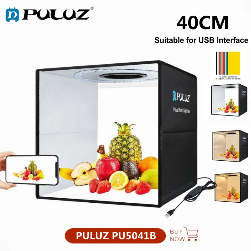 PULUZ 40cm Photo Studio Box LED Ring Dimmable Light box Desktop Shooting Tent Box with 6 Dual-side Color Backdrops Lightbox
PULUZ 40cm Photo Studio Box LED Ring Dimmable Light box Desktop Shooting Tent Box with 6 Dual-side Color Backdrops Lightbox