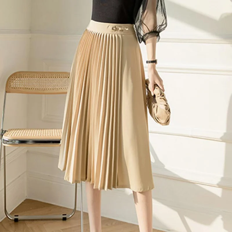 Paper Stylish Point pleated button high-Waist A-line Midi skirt 13784
Paper Stylish Point pleated button high-Waist A-line Midi skirt 13784