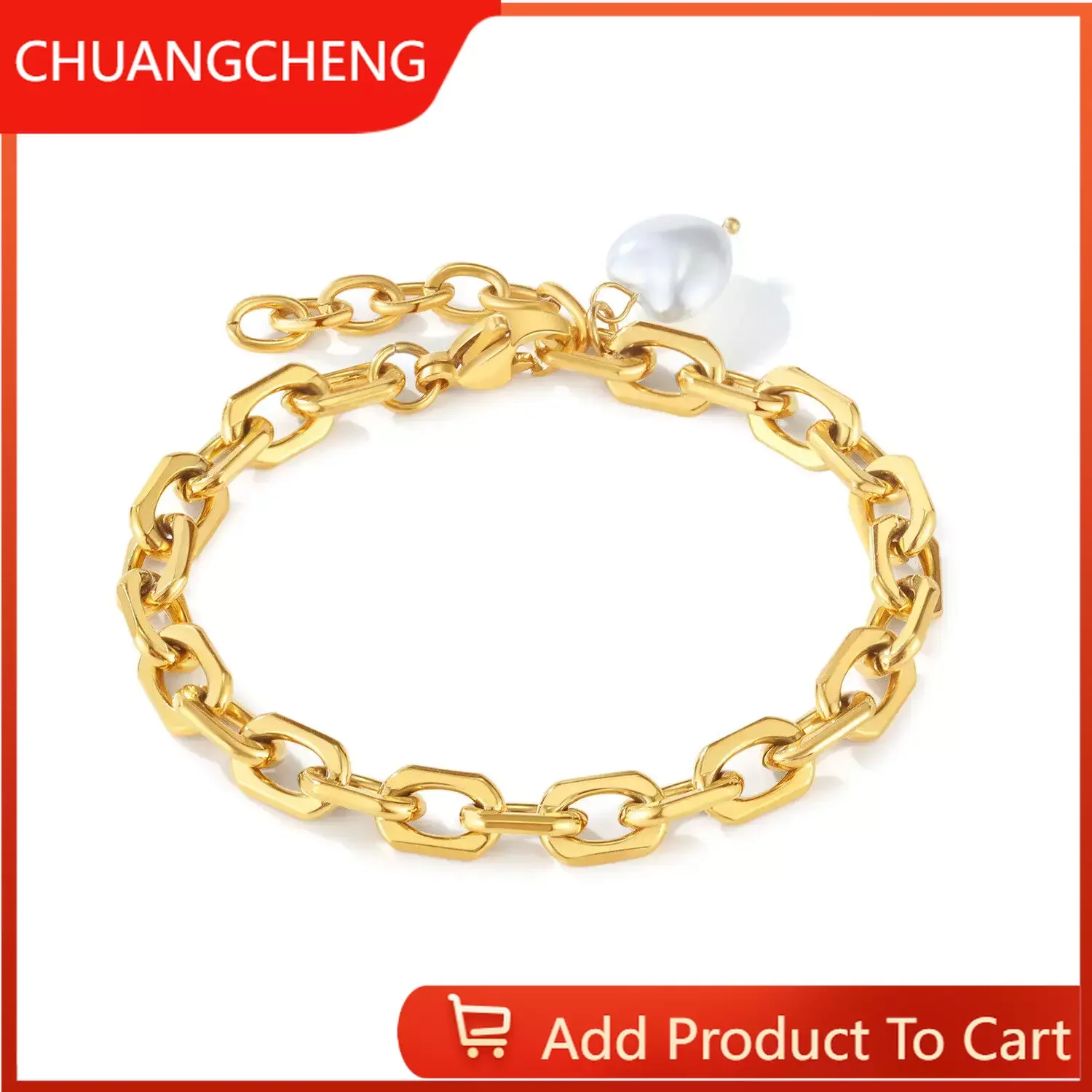 CHUANGCHENG Women's Heart-Shaped Pearl Pendant with Gold-Plated Stainless Steel Bracelet Chains
CHUANGCHENG Women's Heart-Shaped Pearl Pendant with Gold-Plated Stainless Steel Bracelet Chains