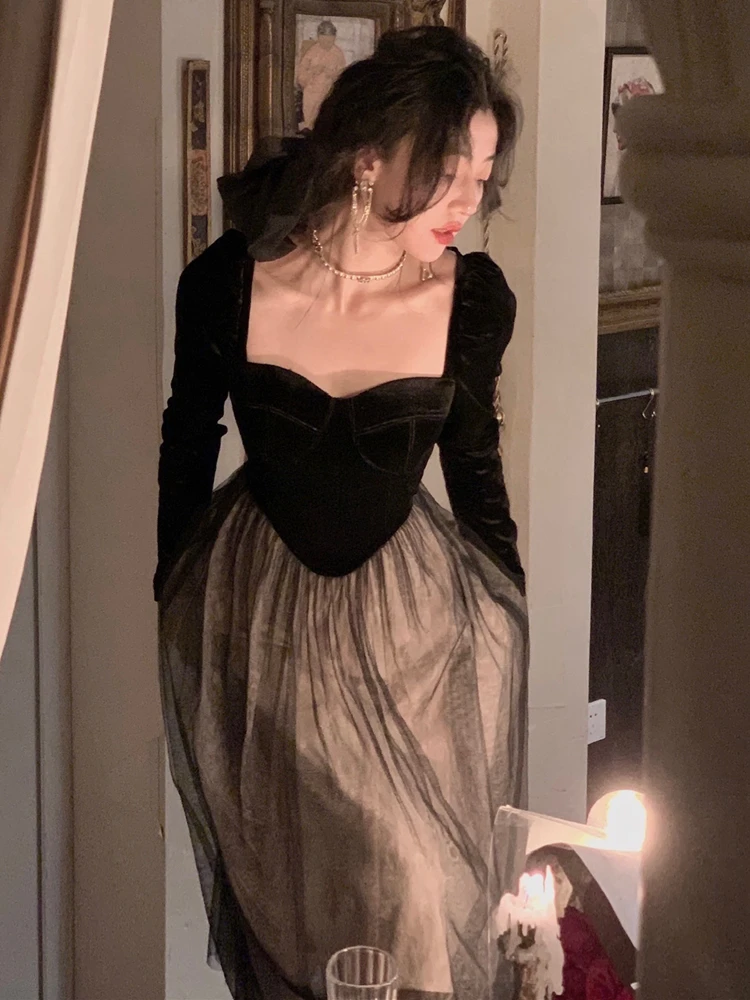 Autumn New Women Vintage Midi Corset Dresses Sping Female Long-Sleeved Black Robe Elegant Evening Party Prom Vestidos Clothes
Autumn New Women Vintage Midi Corset Dresses Sping Female Long-Sleeved Black Robe Elegant Evening Party Prom Vestidos Clothes