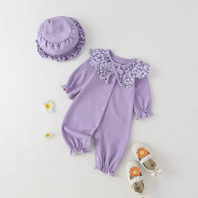 2022 Spring Fall Baby Girl Romper Sweet Purple Daisy Doll Collar Single Breasted Long Sleeve Baby Rompers+hat Baby Clothes 0-18M
2022 Spring Fall Baby Girl Romper Sweet Purple Daisy Doll Collar Single Breasted Long Sleeve Baby Rompers+hat Baby Clothes 0-18M